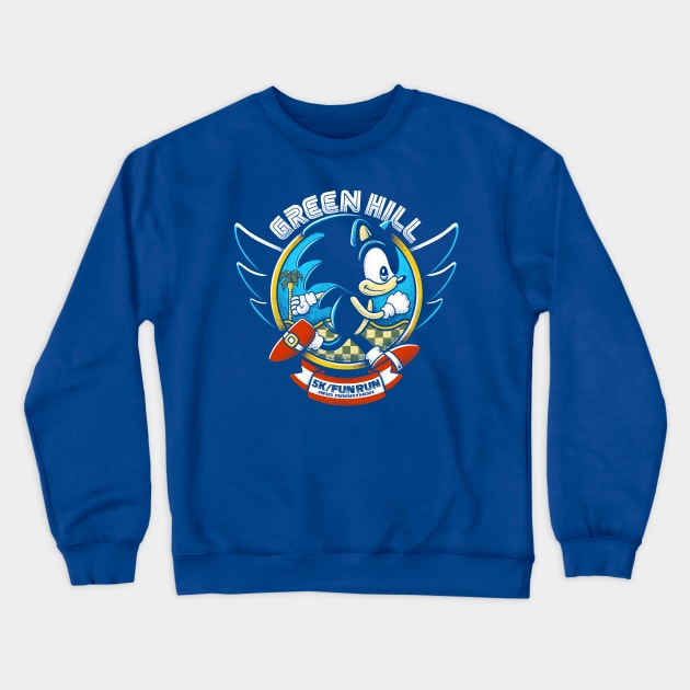 Green Hill Zone 5k Crewneck Sweatshirt by JangoSnow